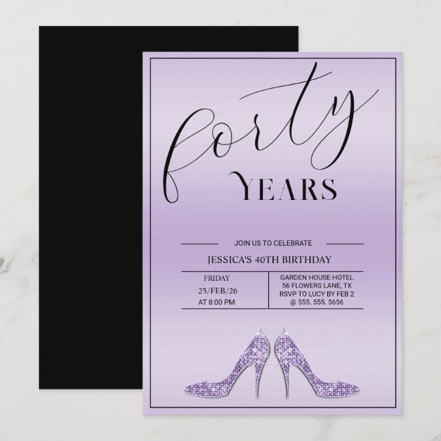 Trendy Stiletto's Modern Feminine 40th Birthday Inbjudningar (Fram/baksida)