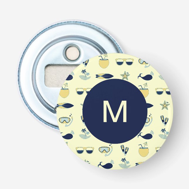 Trendy Summer Symbols Pattern Monogram Flasköppnare (Framsidan)