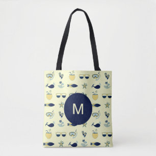 Trendy Summer Symbols Pattern Monogram Tygkasse