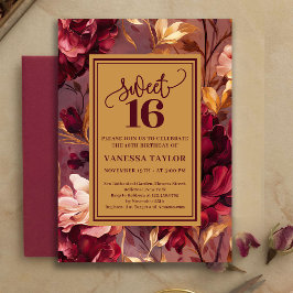 Trendy Sweet 16 Burgundy Roses Gold Invitation Inbjudningar