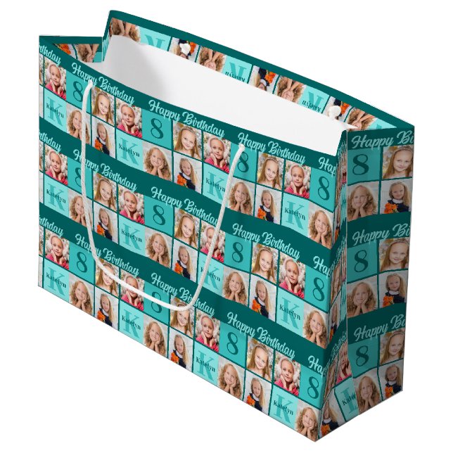 Trendy Teal Birthday Party Custom Photo Collage (Framsidan Vinklad)