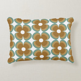 Trendy Teal Caramel Retro Groovy Flowers Seamless Prydnadskudde