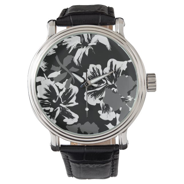Trendy Tropical Abstract Black Pattern Watch Armbandsur (Framsida)