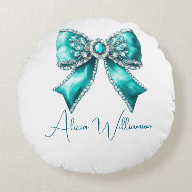 Trendy unique Cute green Personalized  Rund Kudde (Framsidan)