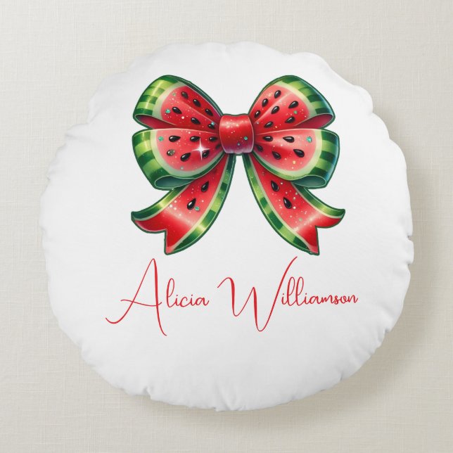 Trendy unique Cute red &green Personalized  Rund Kudde (Framsidan)