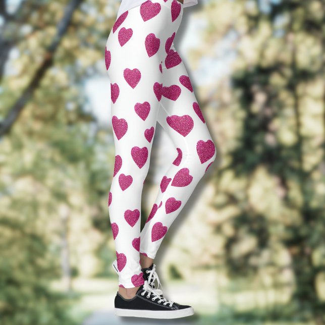 Trendy Valentine Pink Glitter Hearts on White Leggings (Skapare uppladdad)