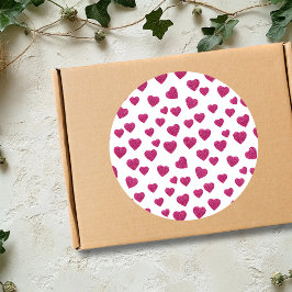 Trendy Valentine Pink Glitter Hearts on White Runt Klistermärke