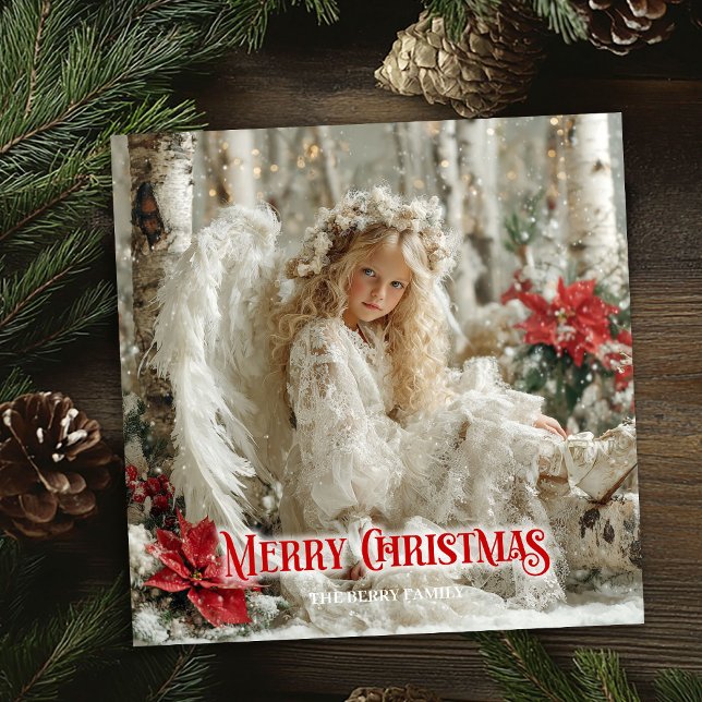 Trendy Victorian angel red poinsettias stylish   Julkort (Trendy Victorian angel red poinsettias stylish greeting card

)