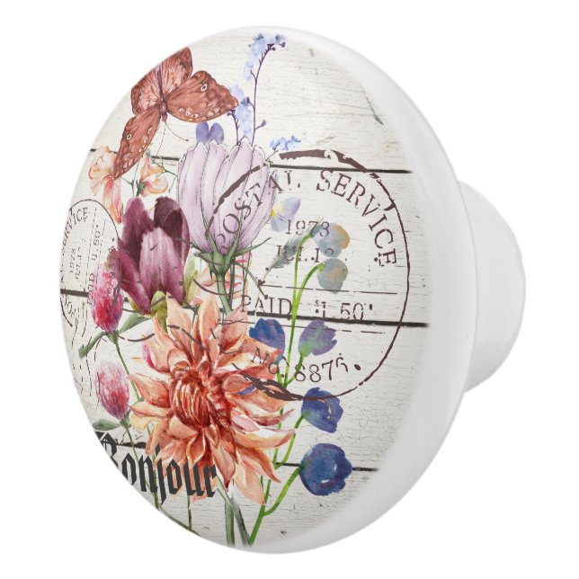 Trendy vintage rustic wood Botanical Chic french Knopp (Höger)