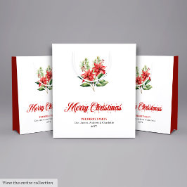 Trendy Watercolor Red Poinsettia Holiday Gift Bag