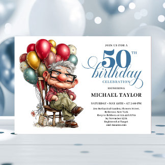 Trendy Whimsical Man 50th Birthday Funny Humor Inbjudningar