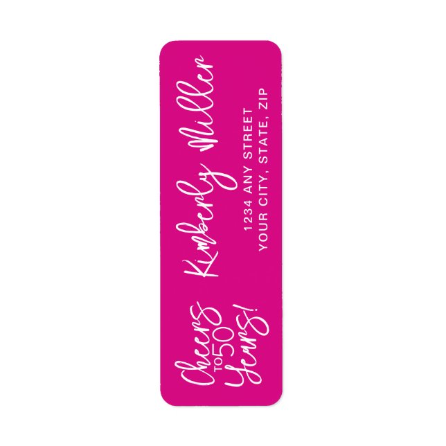 Trendy Whimsical Pink Cheers to 50 Years Birthday Returadress Etikett (Framsidan)