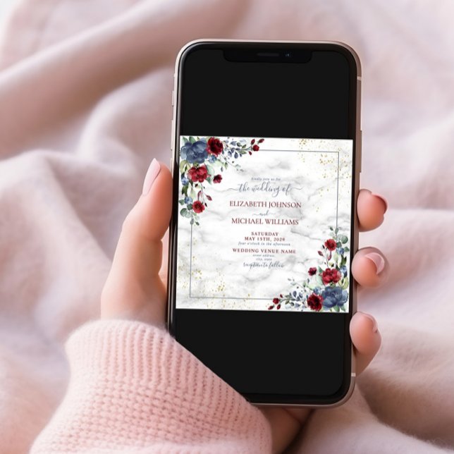 TrendyLight Dusty Blue Burgundy Guld Blommigt Squa Inbjudningar (Skapare uppladdad)