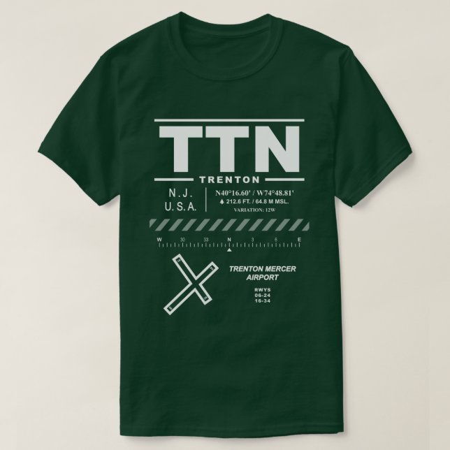 Trenton-Mercer Airport TTN T Shirt (Design framsida)