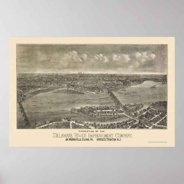 Trenton, NJ Panoramic Karta - 1900 Poster (Framsidan)
