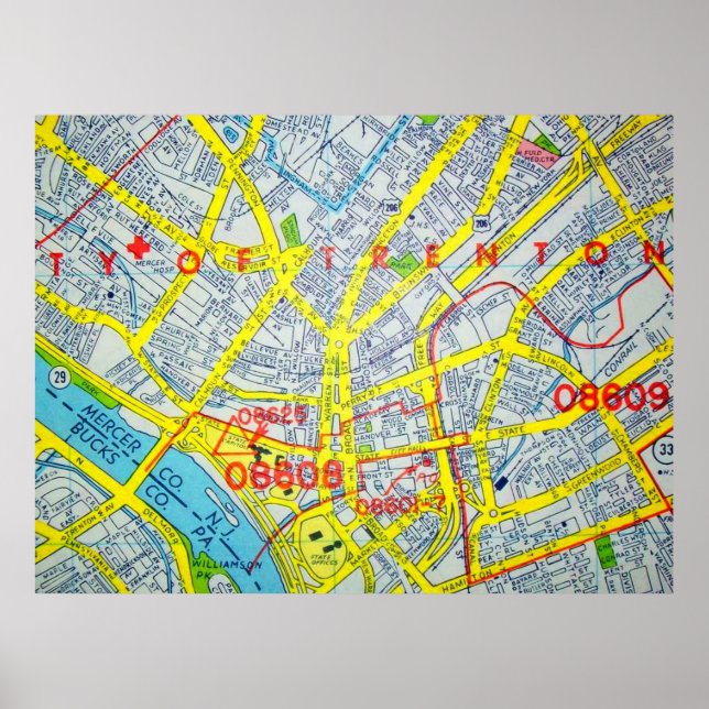 Trenton, NJ Vintage Karta Poster (Framsidan)