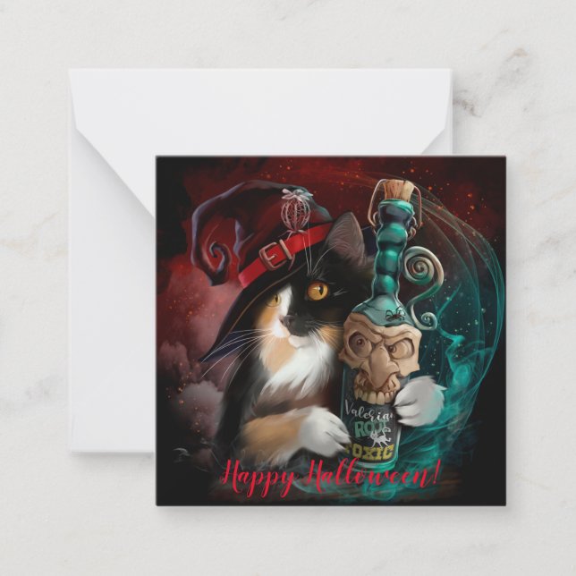 Trepassande kattguide och en flaska av valerian anteckningskort (Framsida)