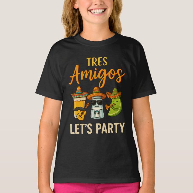 Tres Amigos Tequila Salt Lime Cinco De Mayo T Shirt (Framsida)