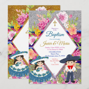 Tres Anos Navy Mexican Fiesta Baptism-inbjudan Inbjudningar