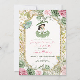 Tres Anos Sage Rosa Flowers Mexican Girl Birthday Inbjudningar