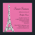 Tres Birthday Inbjudan (fuchsia)<br><div class="desc">En vintage fleur de lise mönster dekorerar eiffel torn i denna smakpariodinbjudan. Det är enkelt att anpassa för vilken ålder som helst.</div>