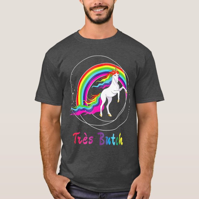 Tres Butch Gay pride LGBTQ Queensollar Unicorn T Shirt (Framsida)