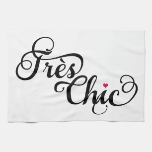Très chic, fransk ordkonst, textdesign med rött kökshandduk