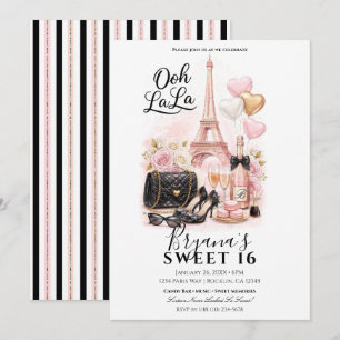 Très Chic i staden Rosa Paris Sweet 16-fest Inbjudningar