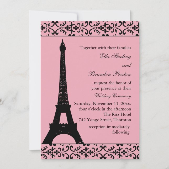 Tres Paris Wedding bjudande (rosa) Inbjudningar (Framsida)