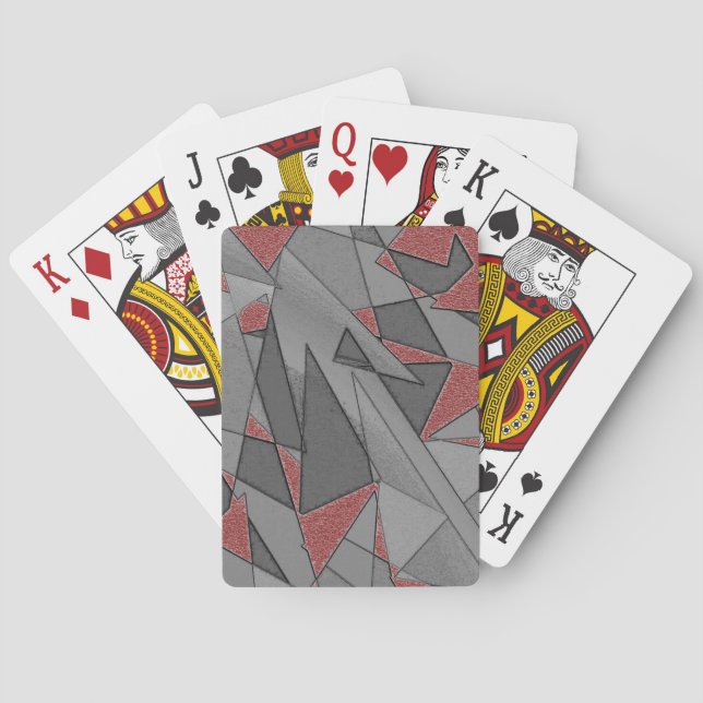 Tresidig råurklippning över röd bakgrund casinokort (Baksidan)