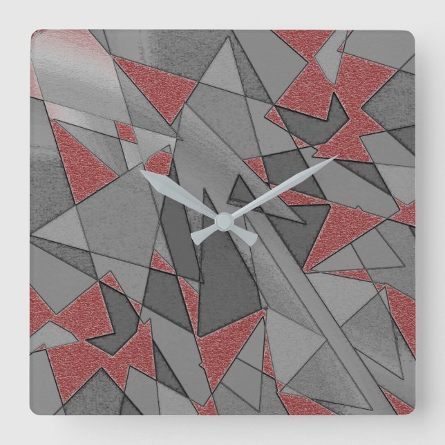 Tresidig råurklippning över röd bakgrund fyrkantig klocka (Framsida)