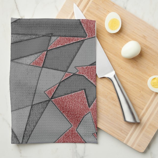 Tresidig råurklippning över röd bakgrund kökshandduk (Vikt i Fjärdedel)