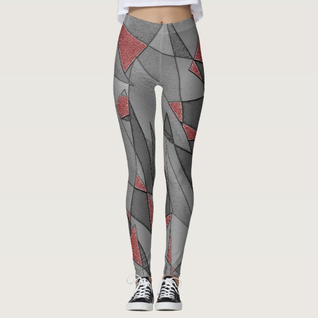 Tresidig råurklippning över röd bakgrund leggings (Framsida)