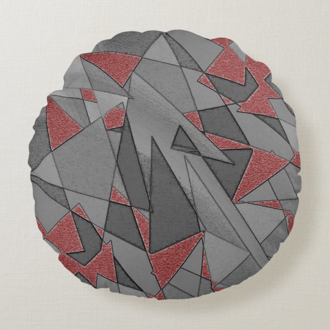 Tresidig råurklippning över röd bakgrund rund kudde (Framsidan)