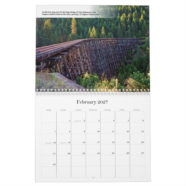 Tresterna av järnvägskalendern Camas Prairie Kalender (Feb 2027)