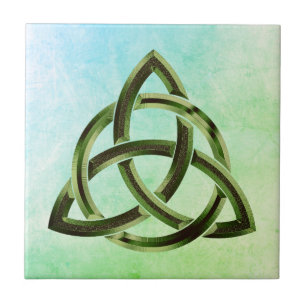 Tretinity Knot Celtic Watercolor Grönt Metall Circ Kakelplatta