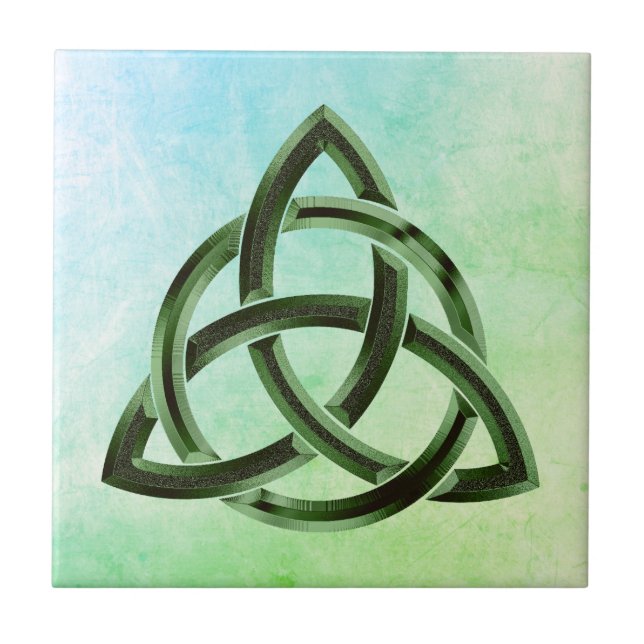 Tretinity Knot Celtic Watercolor Grönt Metall Circ Kakelplatta (Framsidan)