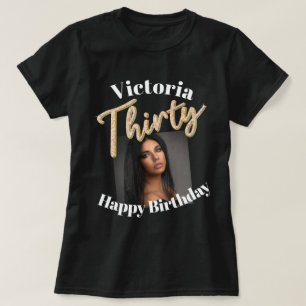Trettio 30års födelsedag-fotoskript guldden silver t shirt