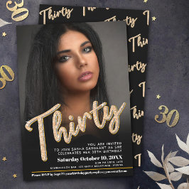 Trettio 30års födelsedag fotoskript svart guld inbjudningar