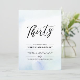 Trettio Blå 30-årsfest Watercolor Inbjudningar