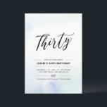 Trettio | Blå vattenfärg 30års födelsedag Party Inbjudningar<br><div class="desc">Fira din speciella dag med den här lilla inbjudan till 30års födelsedag-festen. Den här designen har en snyggt som skriver skriptet "trettio" med en mjuk blå och myntvattenfärg som tvättar bakgrund. Det finns fler inbjudningar till vuxarna och party-artiklar på min butik BaraBomDesign.</div>