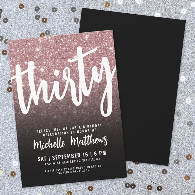 Trettio Black Rose Gold 30-årsdag Inbjudningar (Forty Black Gold 40th Birthday Invitation)