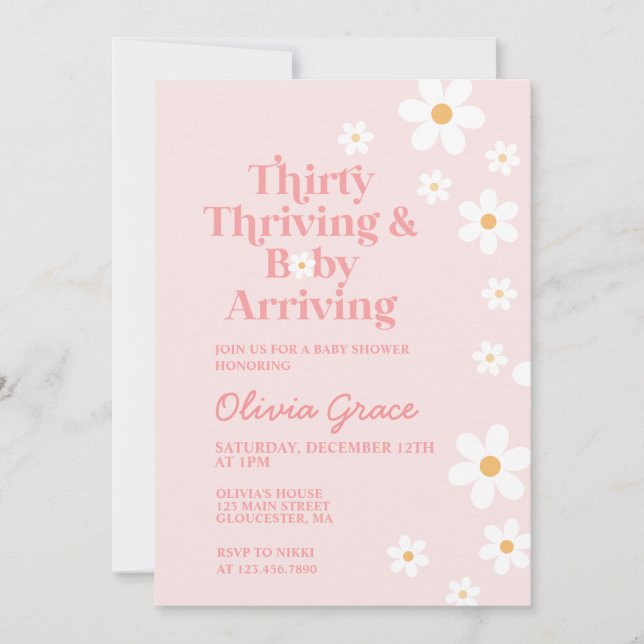 Trettio blomstrande Daisy Baby Shower Inbjudan (Framsida)