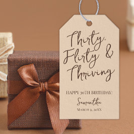 Trettio Flirty och Thriving Brown 30års födelsedag Presentetikett