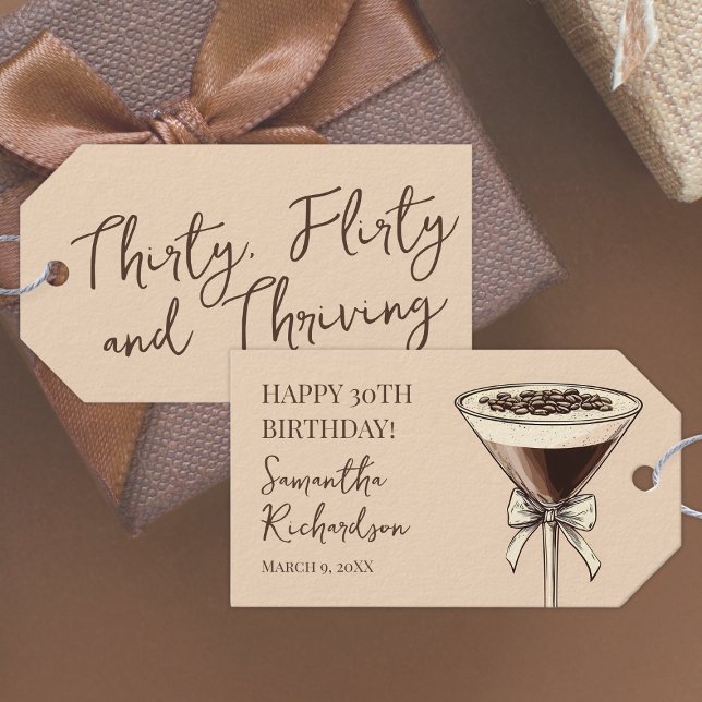 Trettio Flirty och Thriving Lycklig 30års födelsed Presentetikett (Thirty Flirty and Thriving Happy 30th Birthday Gift Tags)