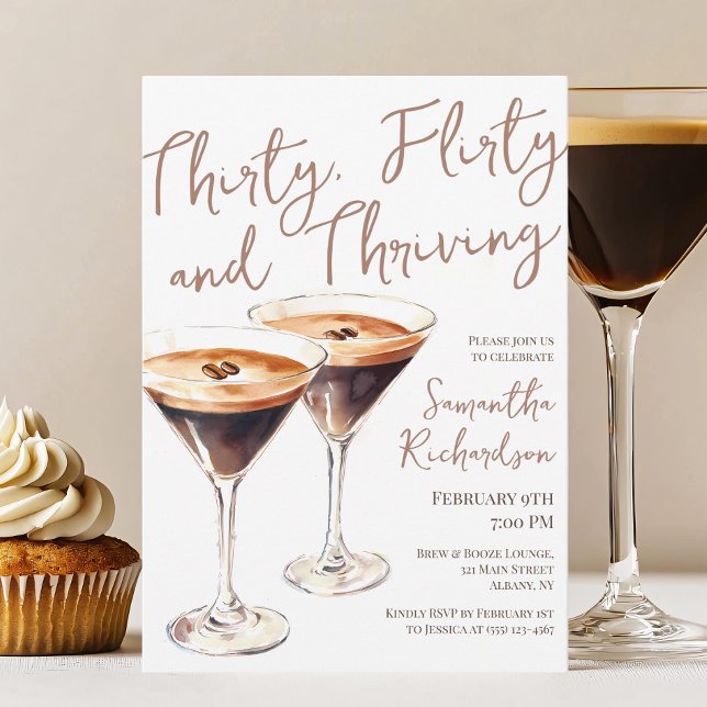 Trettio Flirty och Thriving Martini 30års födelsed Inbjudningar (Thirty Flirty and Thriving Martini 30th Birthday Invitation)