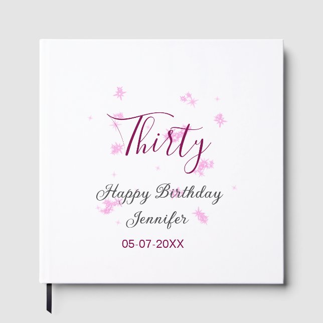 Trettio födelsedag rosa glitter stjärnor svart 30- gästböcker (Framsida)