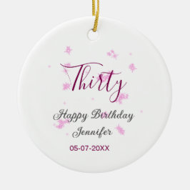 Trettio födelsedag rosa glitter stjärnor svart 30- julgransprydnad keramik