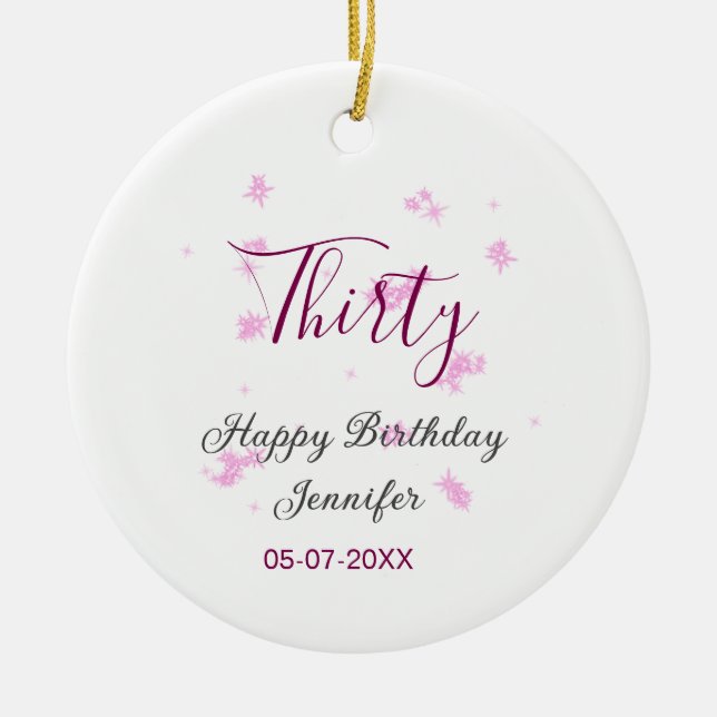 Trettio födelsedag rosa glitter stjärnor svart 30- julgransprydnad keramik (Framsidan)