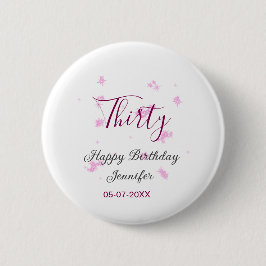 Trettio födelsedag rosa glitter stjärnor svart 30- knapp